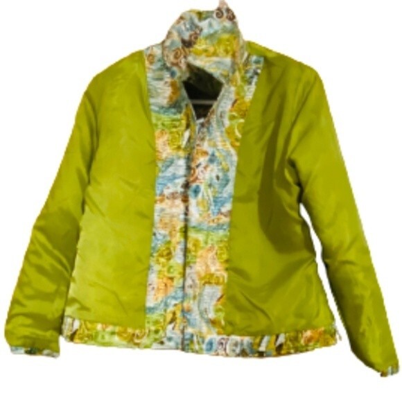 Elegant Multicolor Floral Detail Crinkle Finish Button Down Jacket - Picture 4 of 7